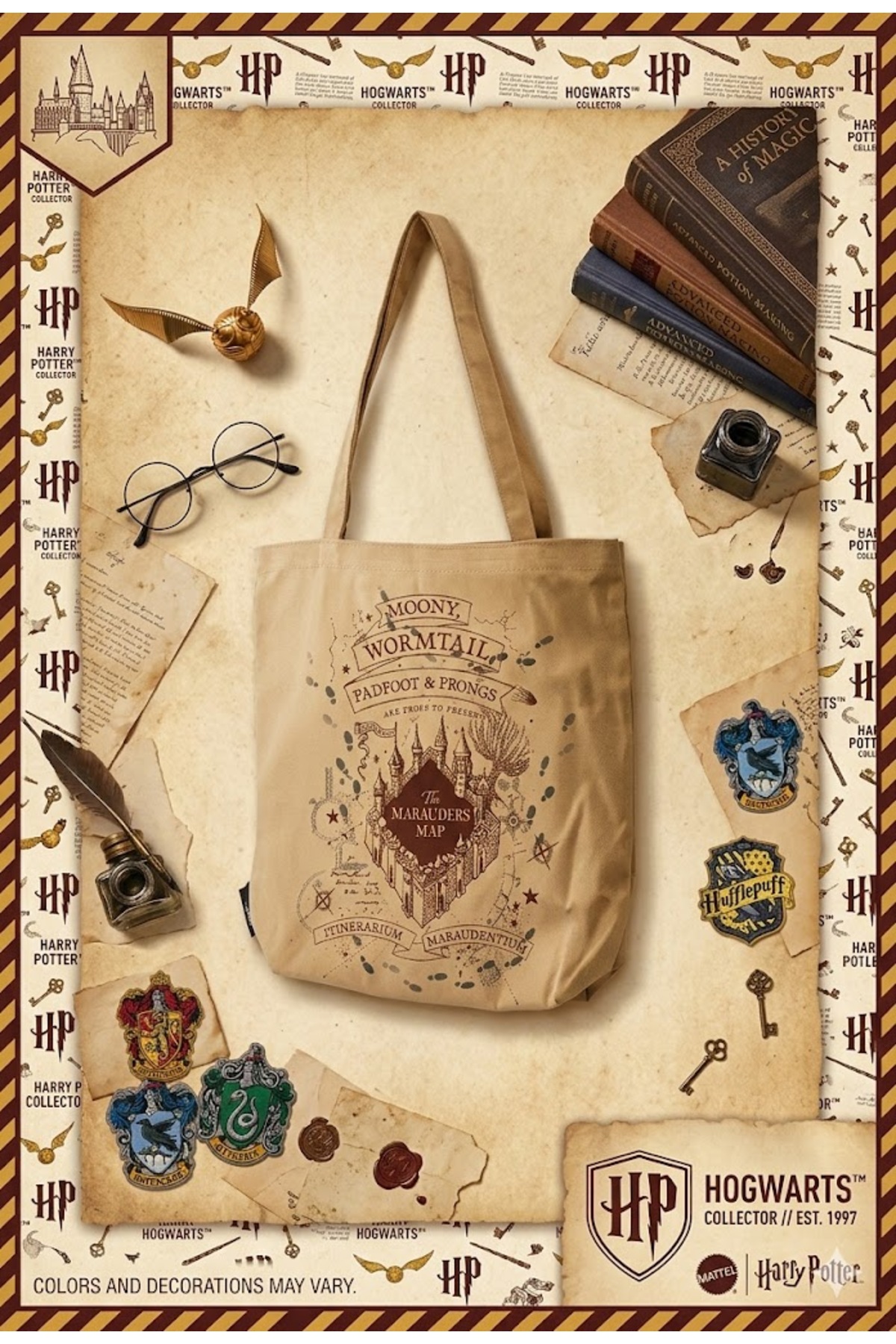 Mabbels Harry Potter Çapulcu Haritası Bez Çanta Gabardin Kahve Rengi - 36 X 34 cm