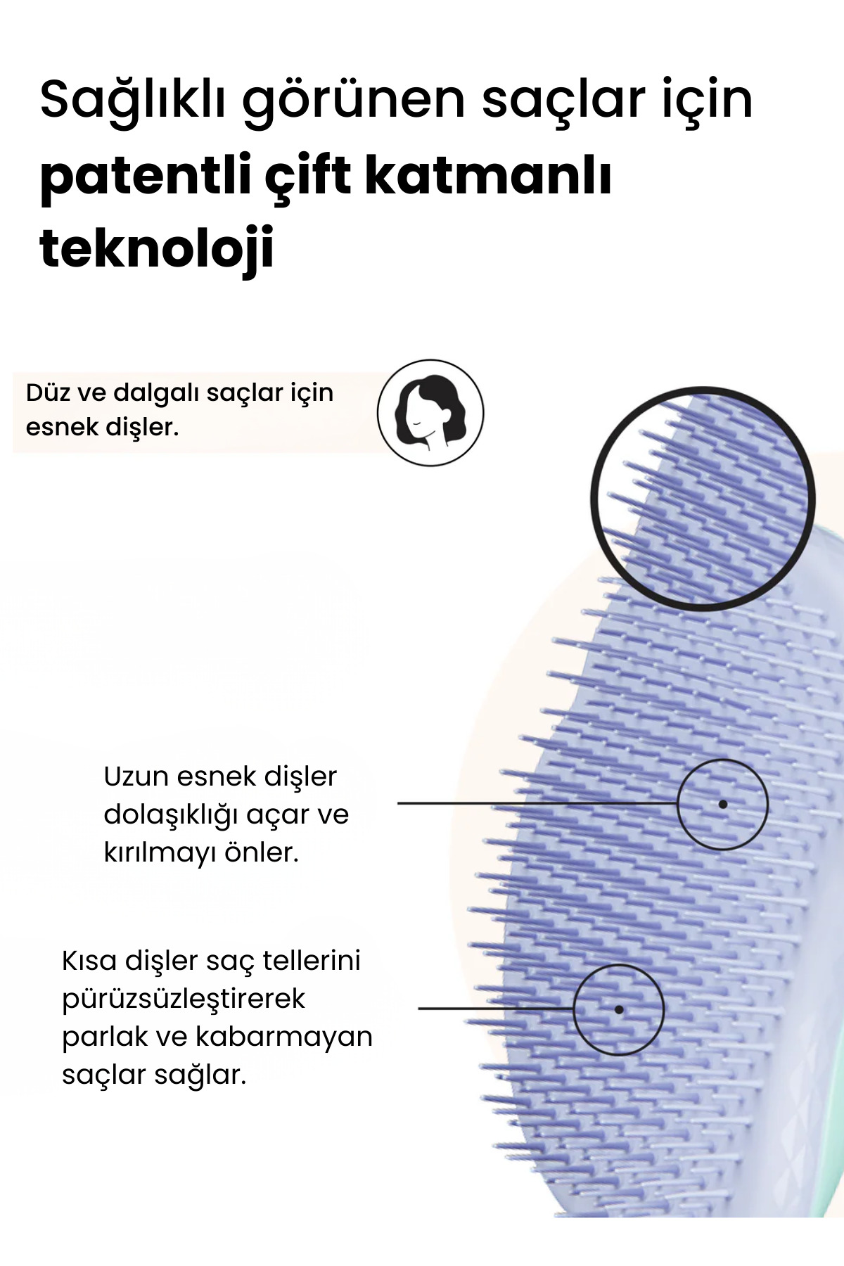 Original Fine & Fragile İnce Telli ve Yıpranmış Saçlar için Mint / Lilac Saç Fırçası-Tarak — سفید TANGLE-55 — تصویر 3 از 7