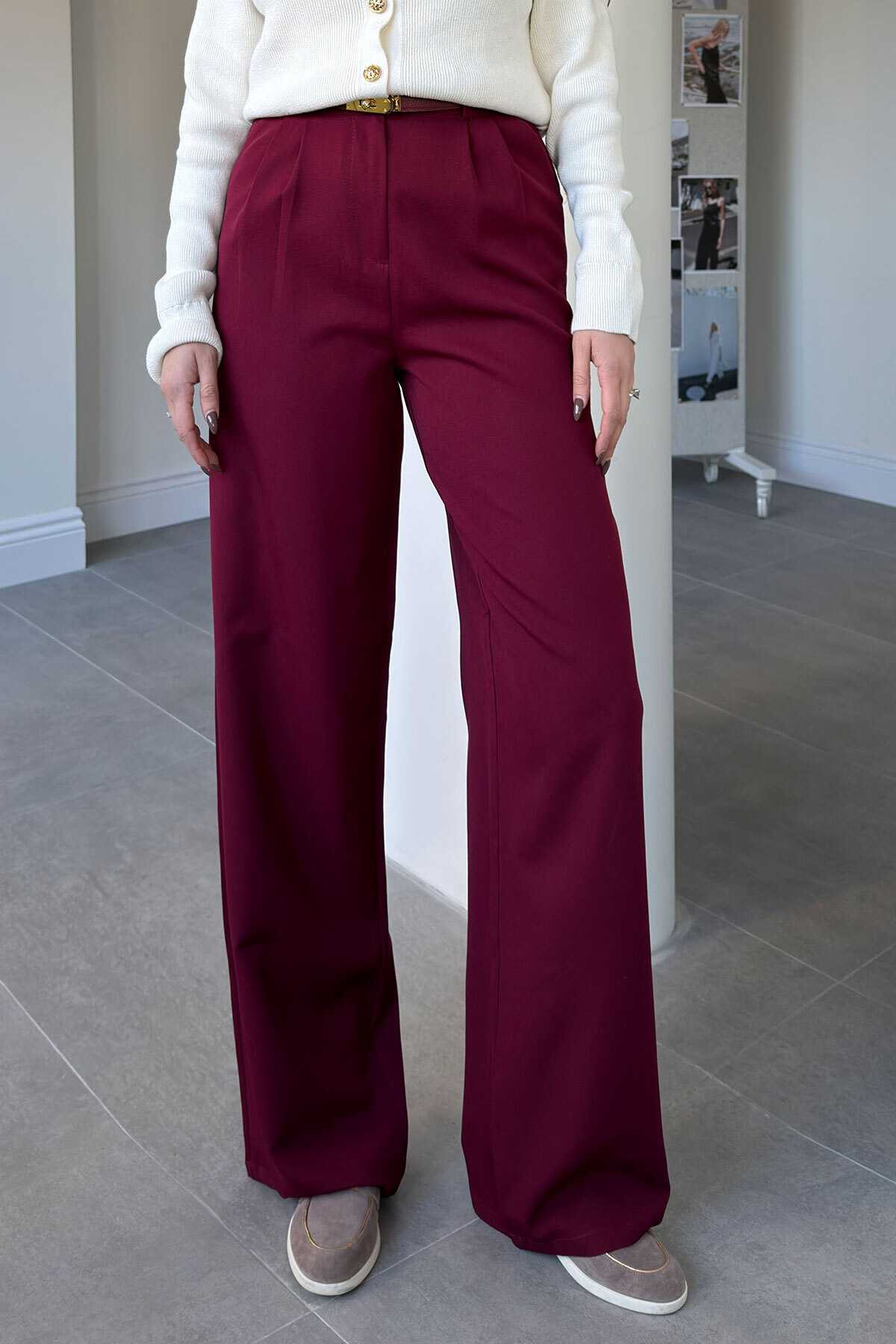 Pleated Palazzo Pants- BURGUNDY