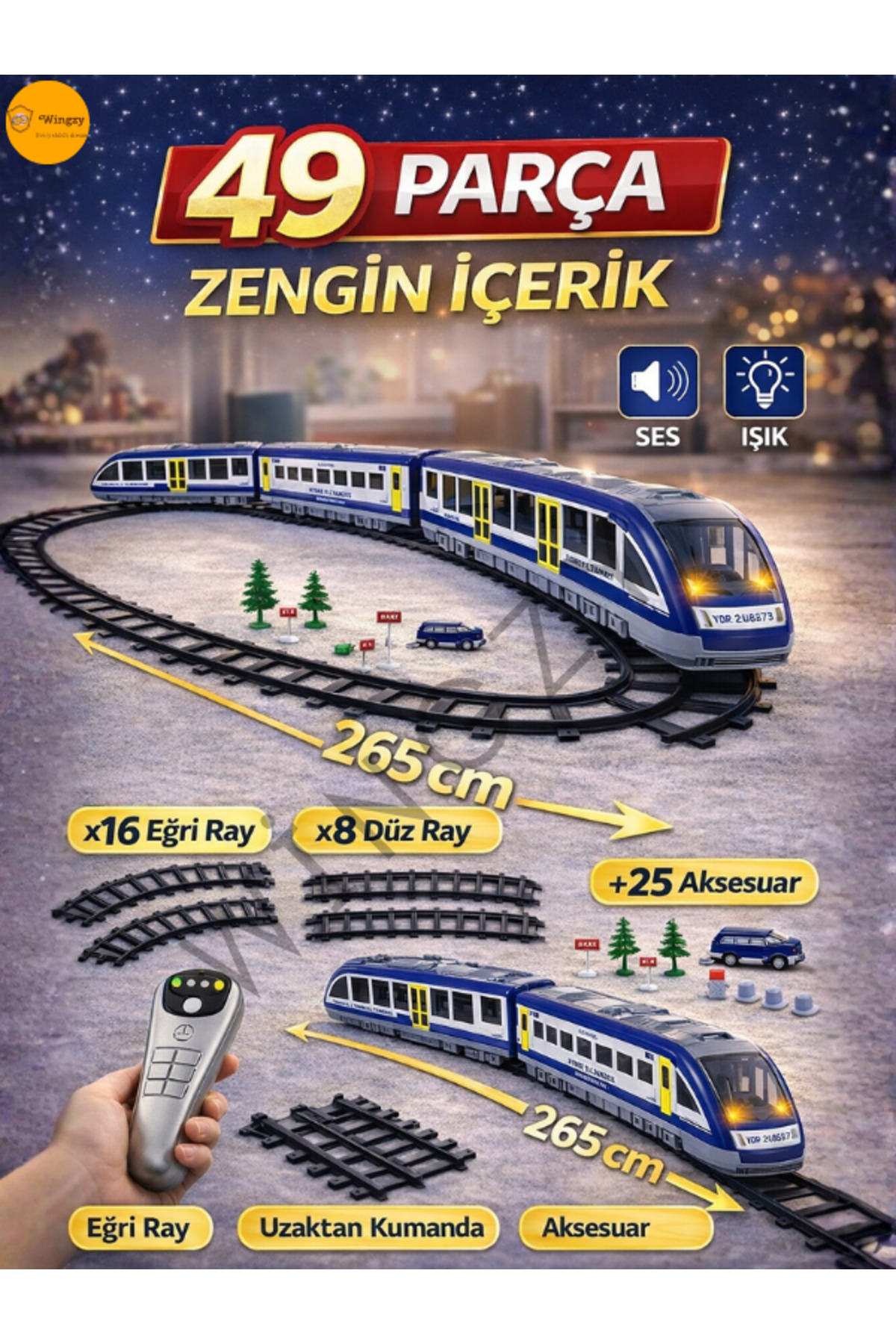 Uzaktan Kumandalı 49 Parça Işıklı 265 cm Express Tren Seti