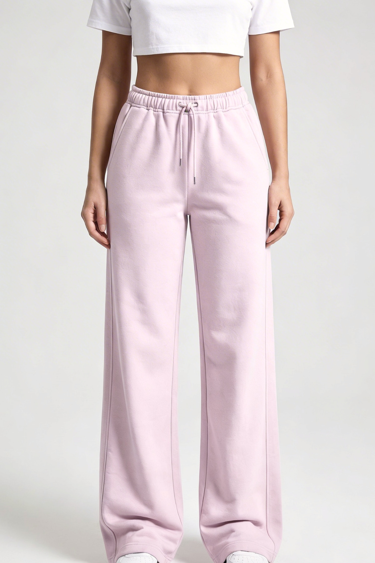 Fancy & Fun  Kadın Yüksek Bel Oversize Beli Lastikli Yan Cepli Garnili 3 İplik Kumaş Eşofman Altı