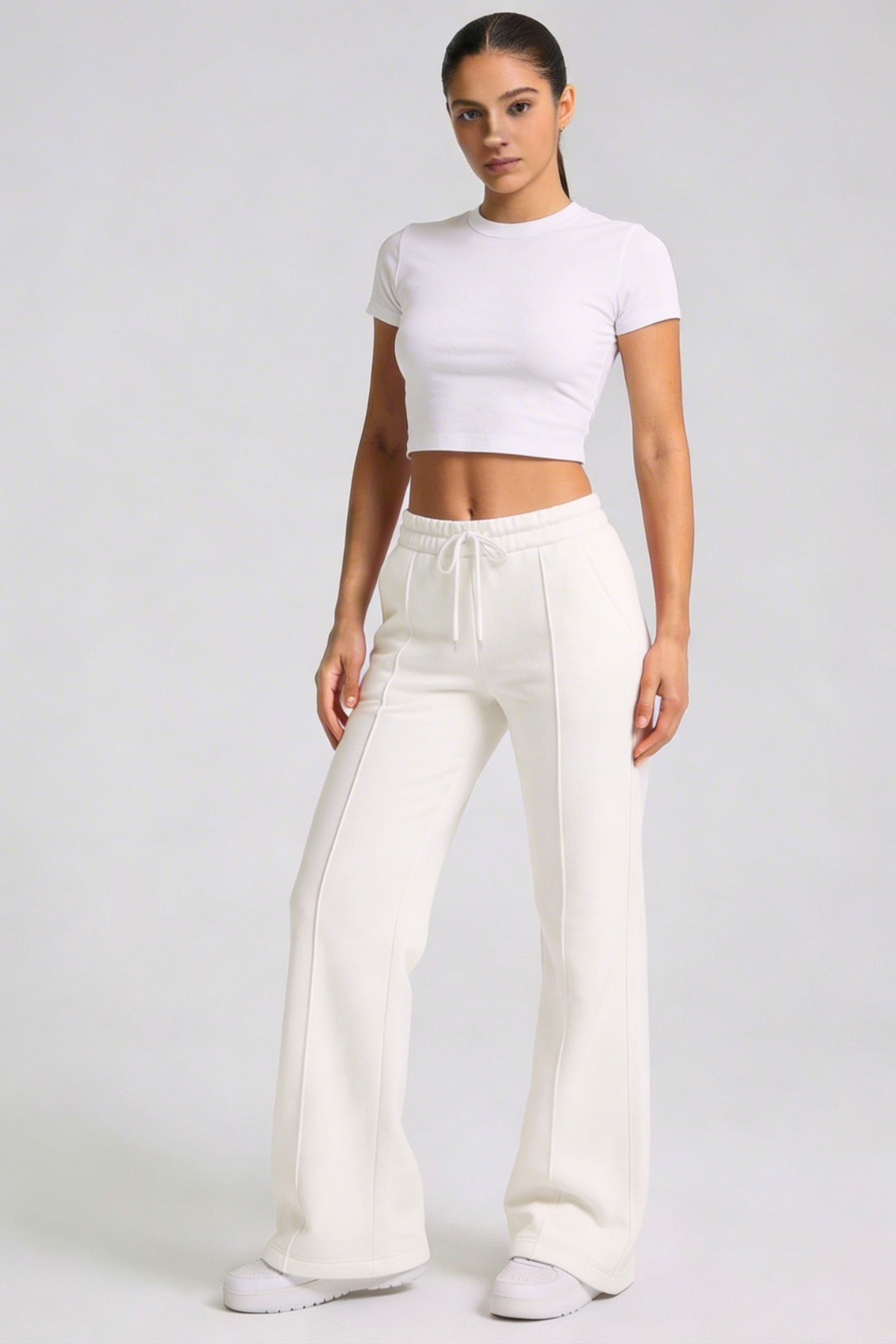 Fancy & Fun  Kadın Bol Paça Çımalı 4 Mevsimlik Beli Lastikli Yan Cepli 3 İplik Kumaş Eşofman alt - Görsel 3