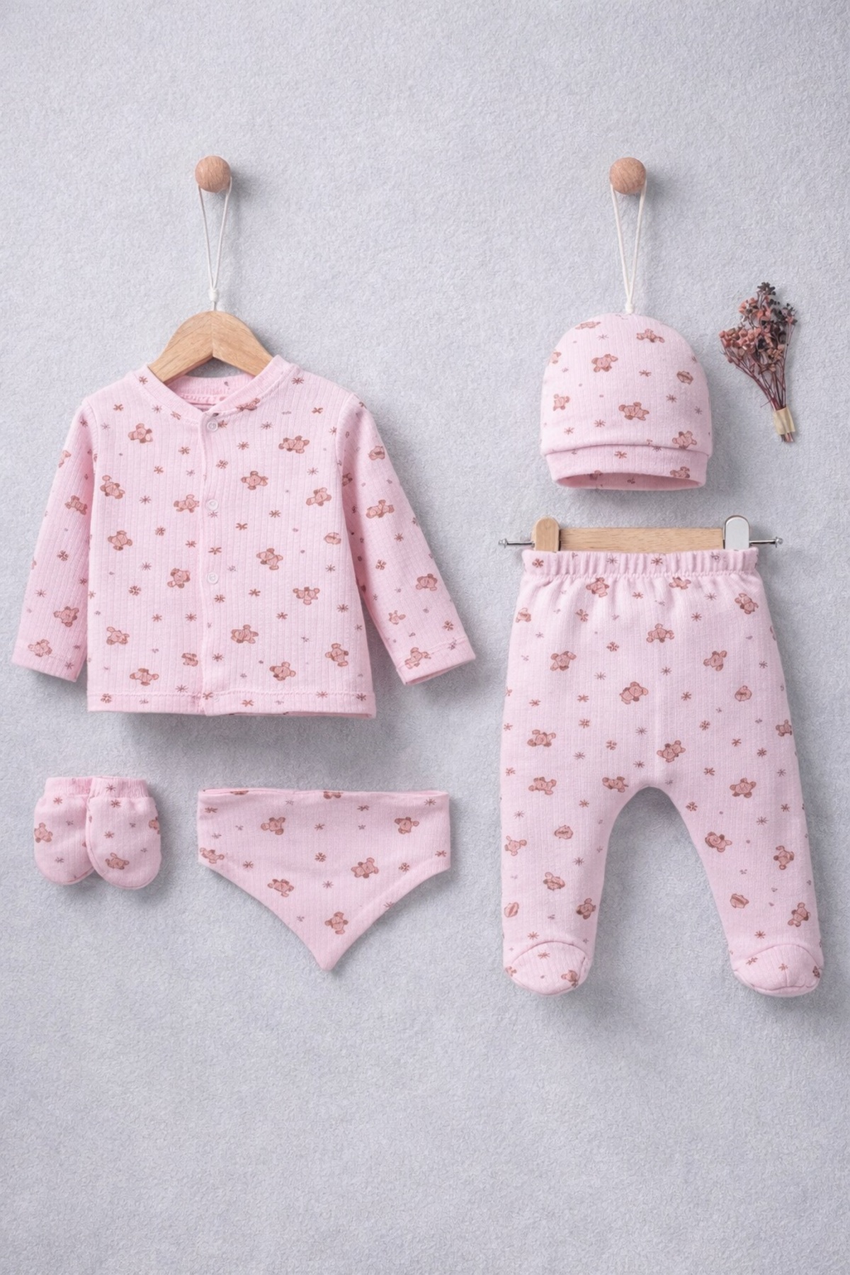 ENİA BABY Kız Bebek Pamuklu Yenidoğan 5 Parça Hastane Çıkış Seti 0-3 Ay fotoğrafı 2 (önizleme)