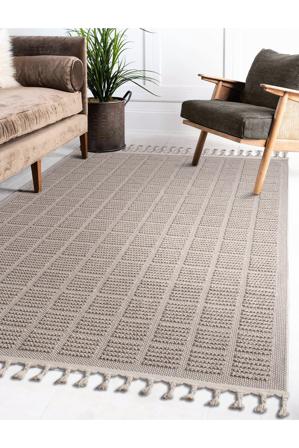 Curl11880 Beige Soft Textured Carpet Rug Living Room Kitchen Corridor Cutting Runner Woven Machine Rug