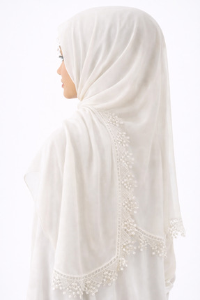 Paciqa Kadın Şifon Dantelli İğne Oyalı Mevlüt Örtüsü Abiye Şal 70x150