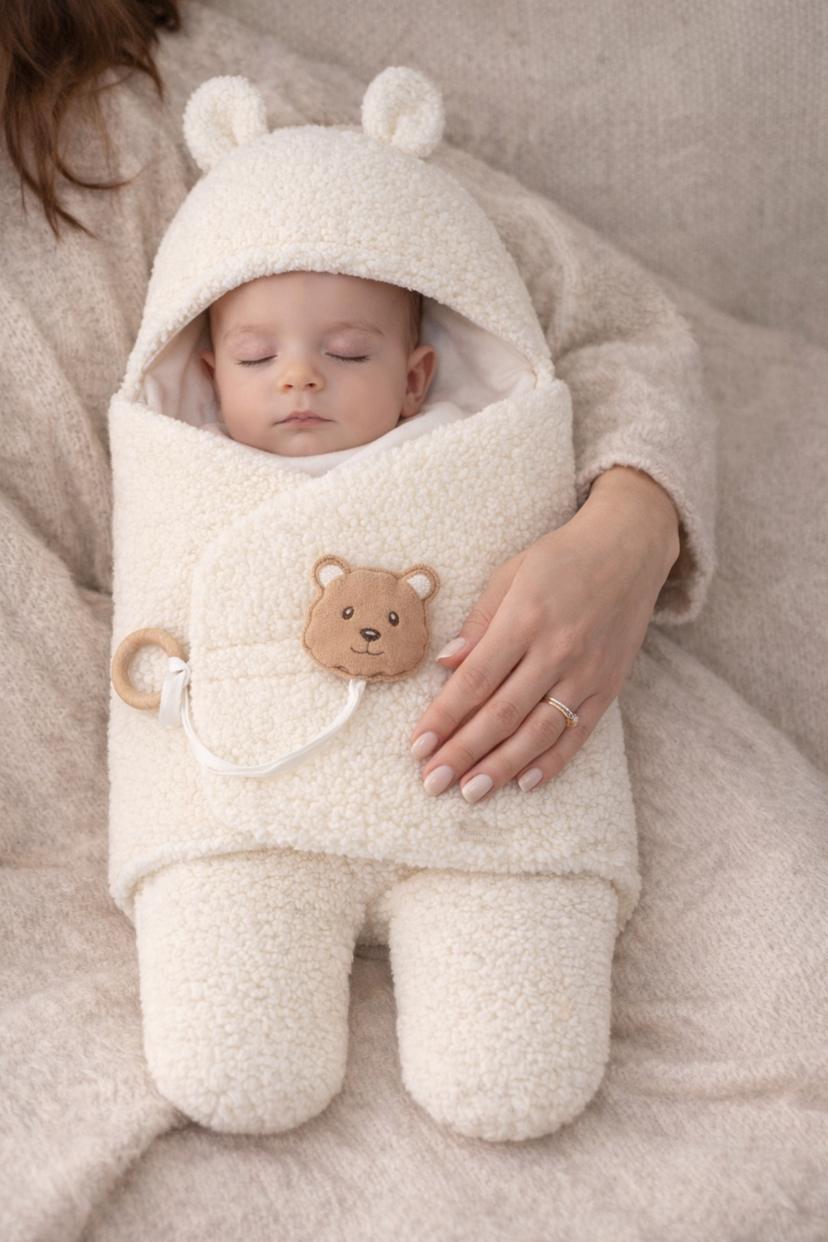 Tomuycuk Welsoft Pelüş Bebek Kundak Battaniyesi Ayaklı Uyku Tulumu | Kışlık Kalın Mont | 0-12 Ay Yenidoğan fotoğrafı 2 (önizleme)