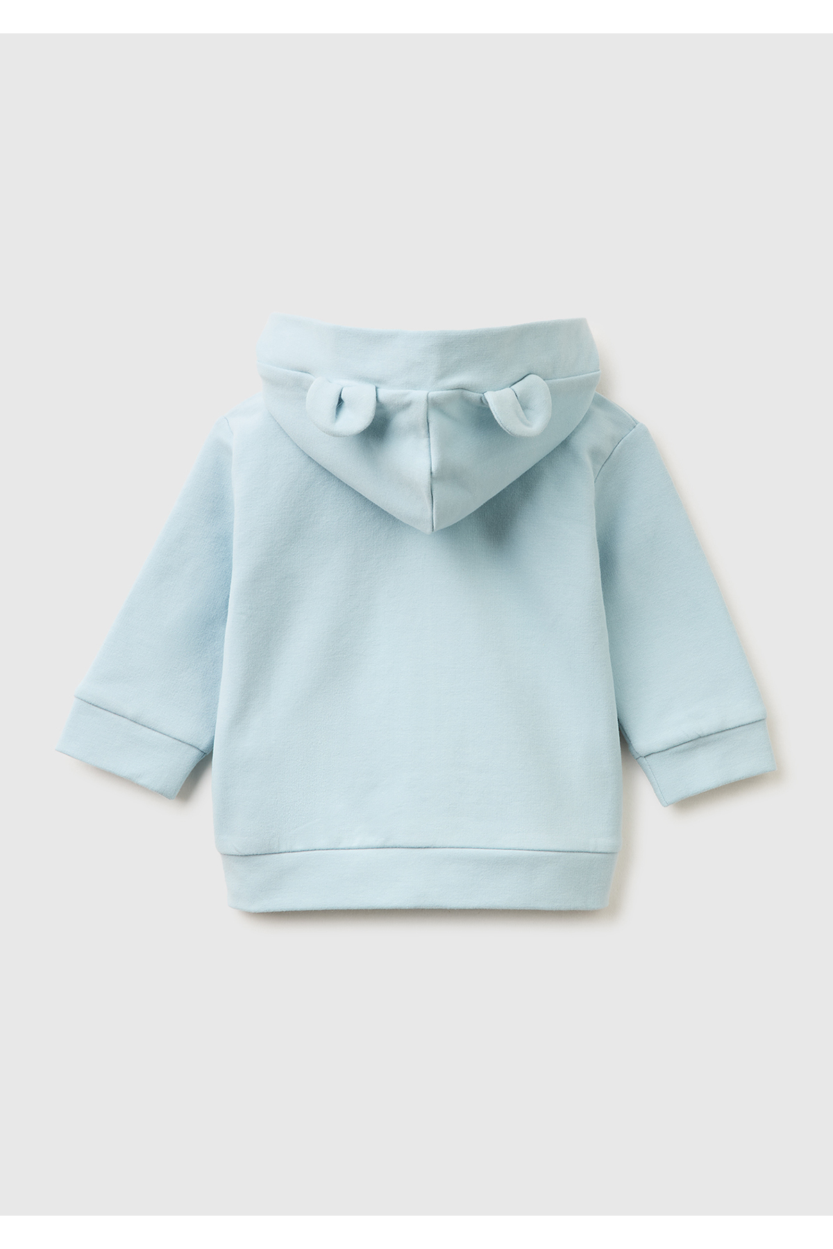 United Colors of Benetton Bebek Buz Mavisi Kulaklı Kapüşonlu Fermuarlı Sweatshirt fotoğrafı 2 (önizleme)