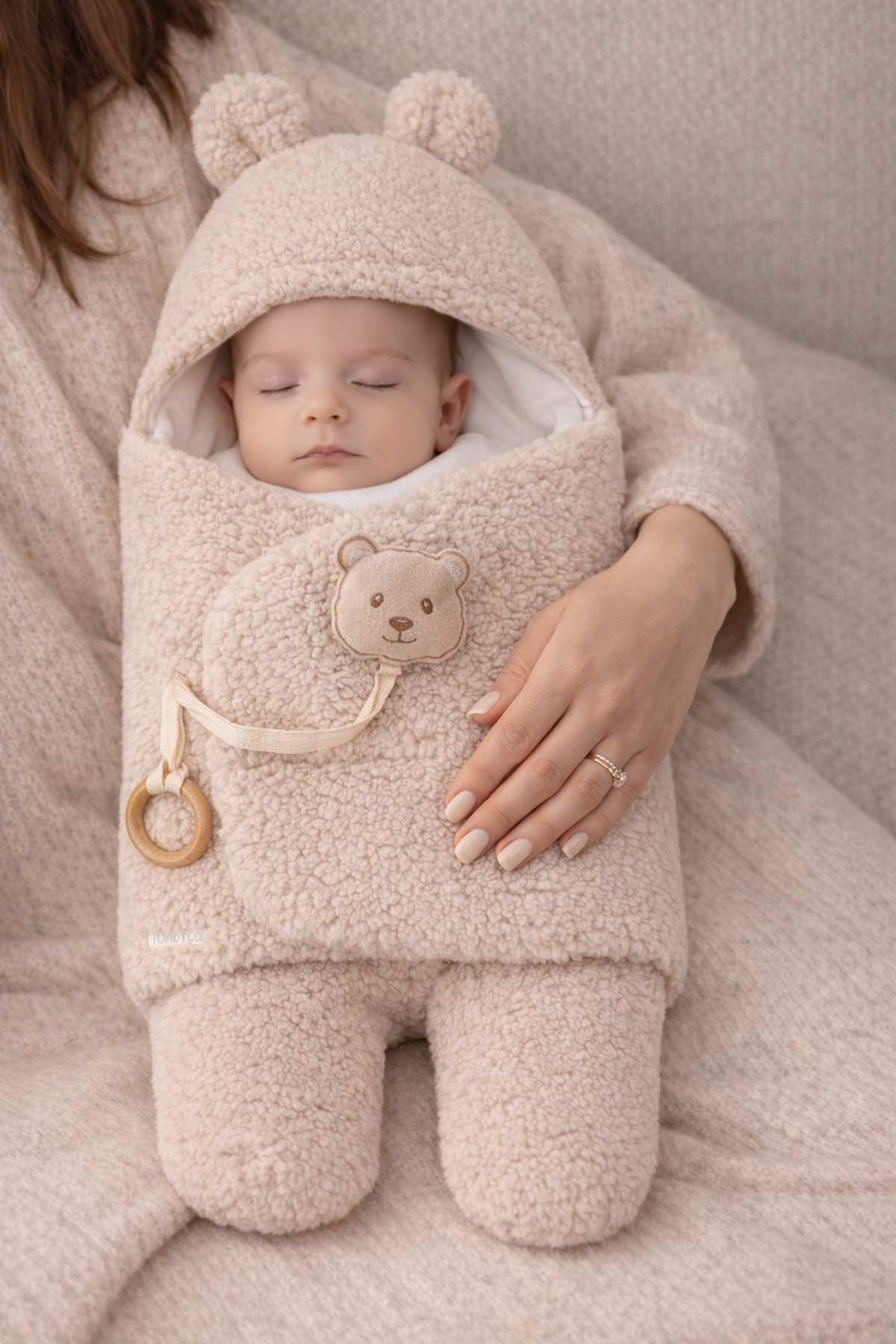 Tomuycuk Welsoft Pelüş Bebek Kundak Battaniyesi Ayaklı Uyku Tulumu | Kışlık Kalın Mont | 0-12 Ay Yenidoğan fotoğrafı 2 (önizleme)