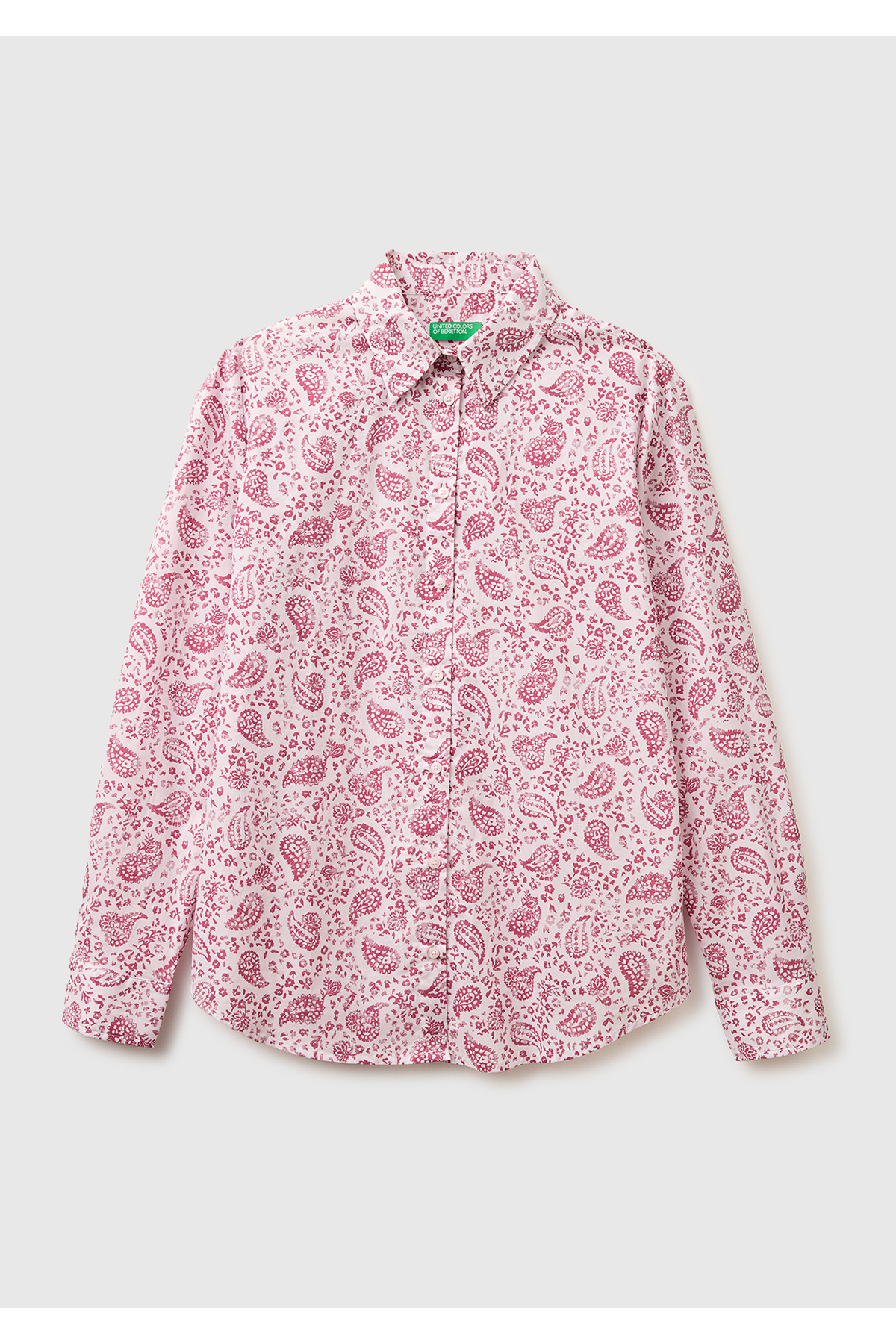 United Colors of Benetton Kadın Pembe %100 Pamuk Desenli Regular Fit Gömlek