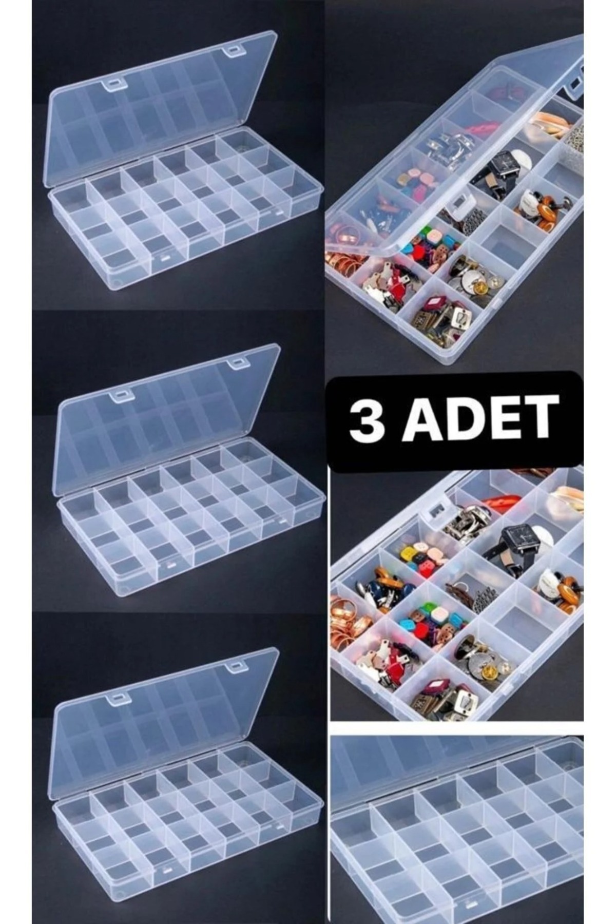 3Pcs 18 Compartment Transparent Necklace Ring Jewelry Box Dentist Products Organizer Organizer Box