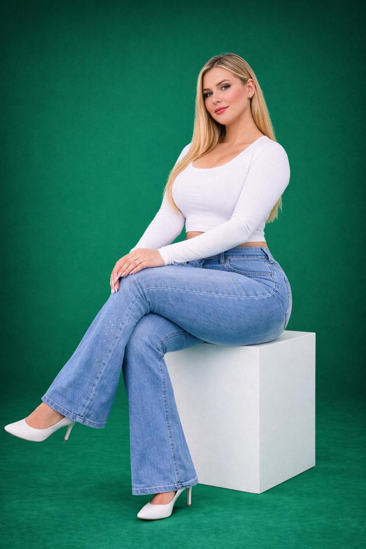 EYLÜLXXL  İSPANYOL PAÇA BÜYÜK BEDEN JEANS PANTOLON - Görsel 5