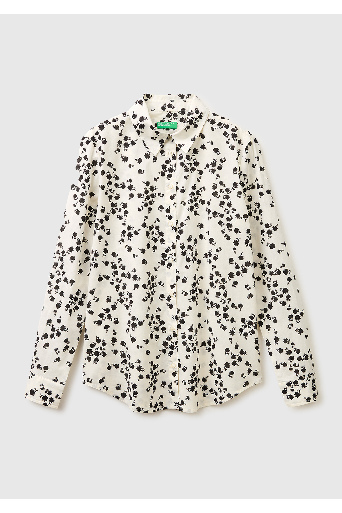 United Colors of Benetton Kadın Haki %100 Pamuk Desenli Regular Fit Gömlek