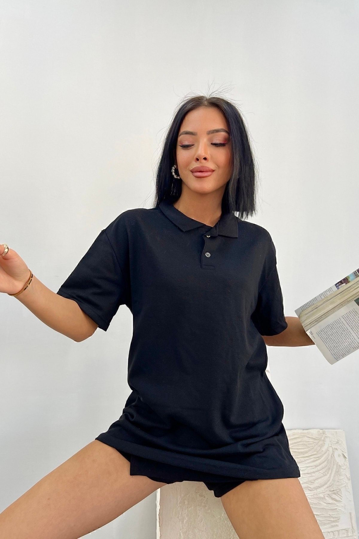 Buteks Siyah Spor Polo Yaka Düğmeli Pamuklu Casual Kısa Kollu Regular Fit T-shirt görsel 2