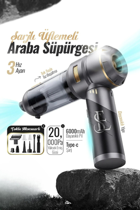EN SİGA El Tipi Üflemeli Şarjlı Süpürge, 20.000PA Yüksek Performanslı 4'ü 1 A...