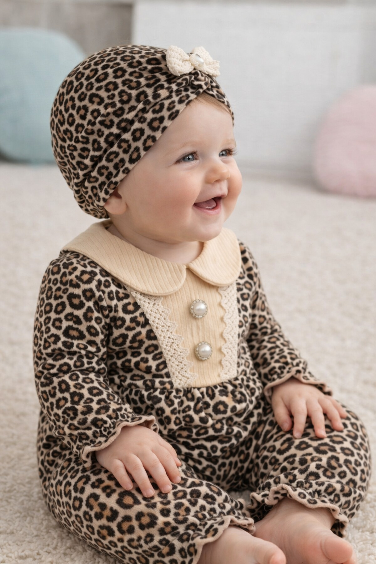 genybaby Leoparlı Mevsimlik Tulum Bandana Hediyeli 2'li Kombin fotoğrafı 2 (önizleme)