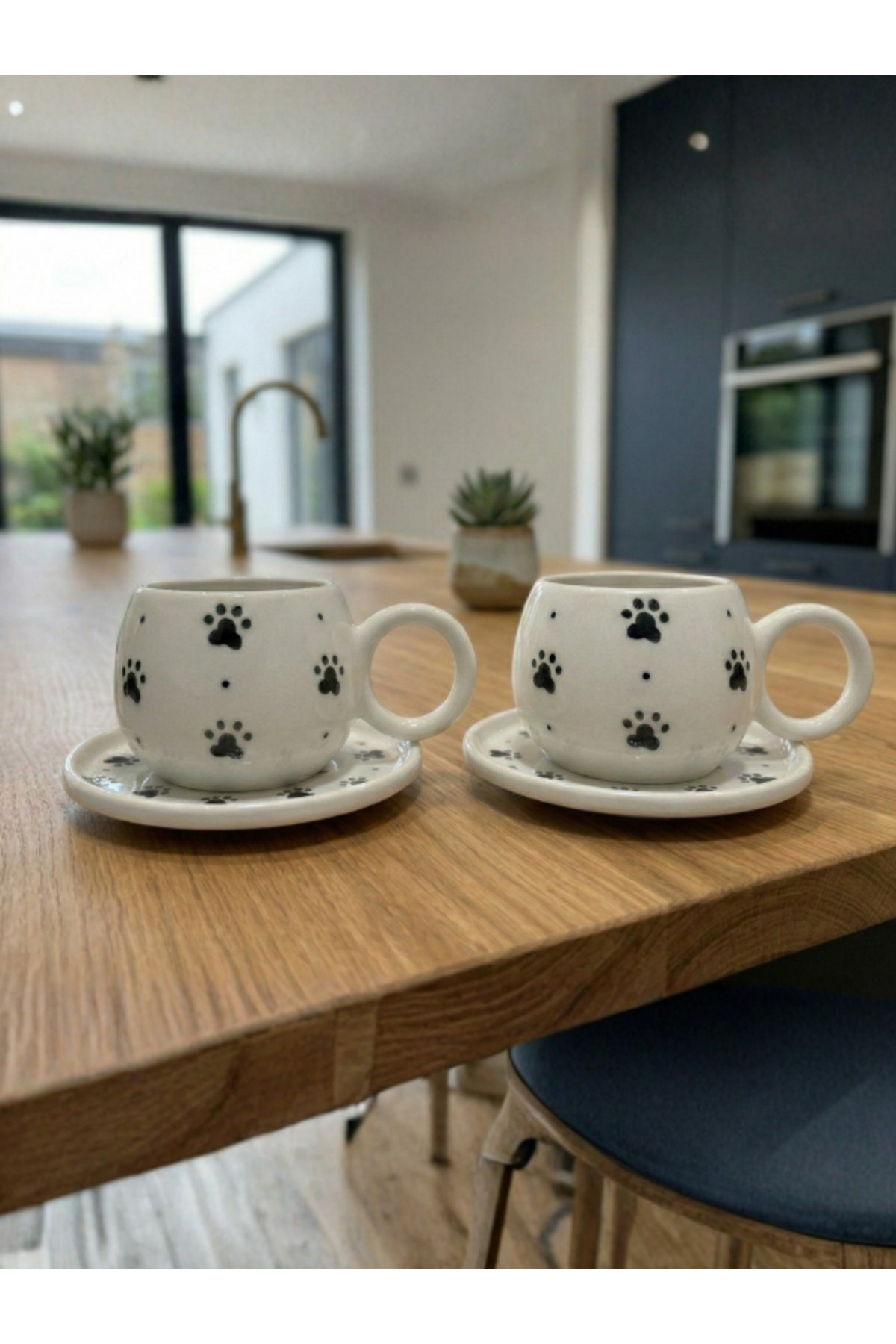 Black Paw Pattern Handmade 2-Piece Saucer Mug Set – Coffee & Tea Cup