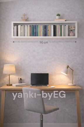 yankı-byeg 90×14 Cm Mat Beyaz Lake MDF Gizli Bağlantı Duvar Rafı Saklama Alanı