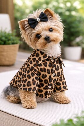 DOGİ&DOG Küçük Irk Leopar Desen Çıtçıtlı Keten Köpek Kıyafeti Köpek Gömleği (...