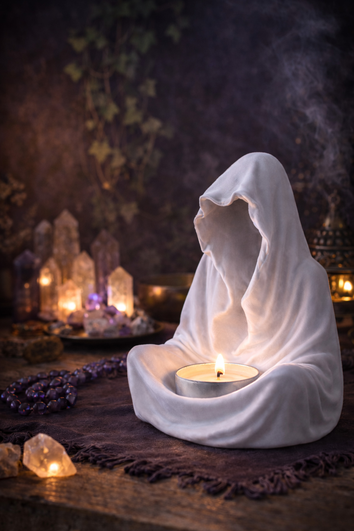 Praying Monk Incense & Candle Holder Oversized White