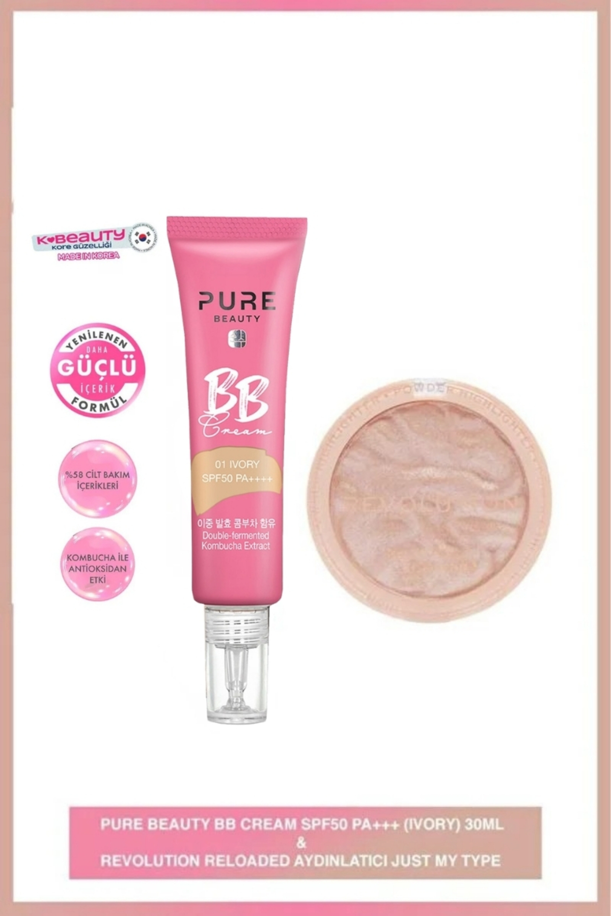 PURE BEAUTY BB Cream SPF50 Ivory 30 ML + Revolutıon Reloaded Just My Type Aydınlatıcı - Fiyatı, Yorumları