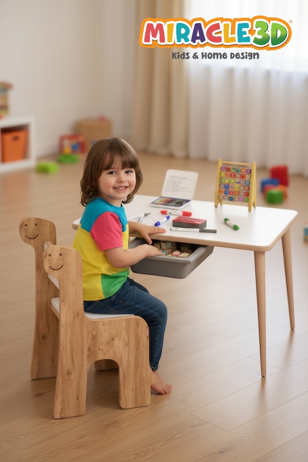 Children's Play Activity Desk And Chair, Activity Table, summer-erase Table with Gray Basket
