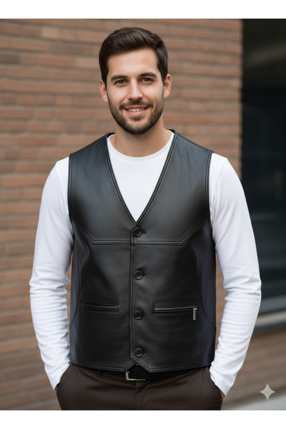 Savran Deri  Hakiki Deri Yelek Düğmeli