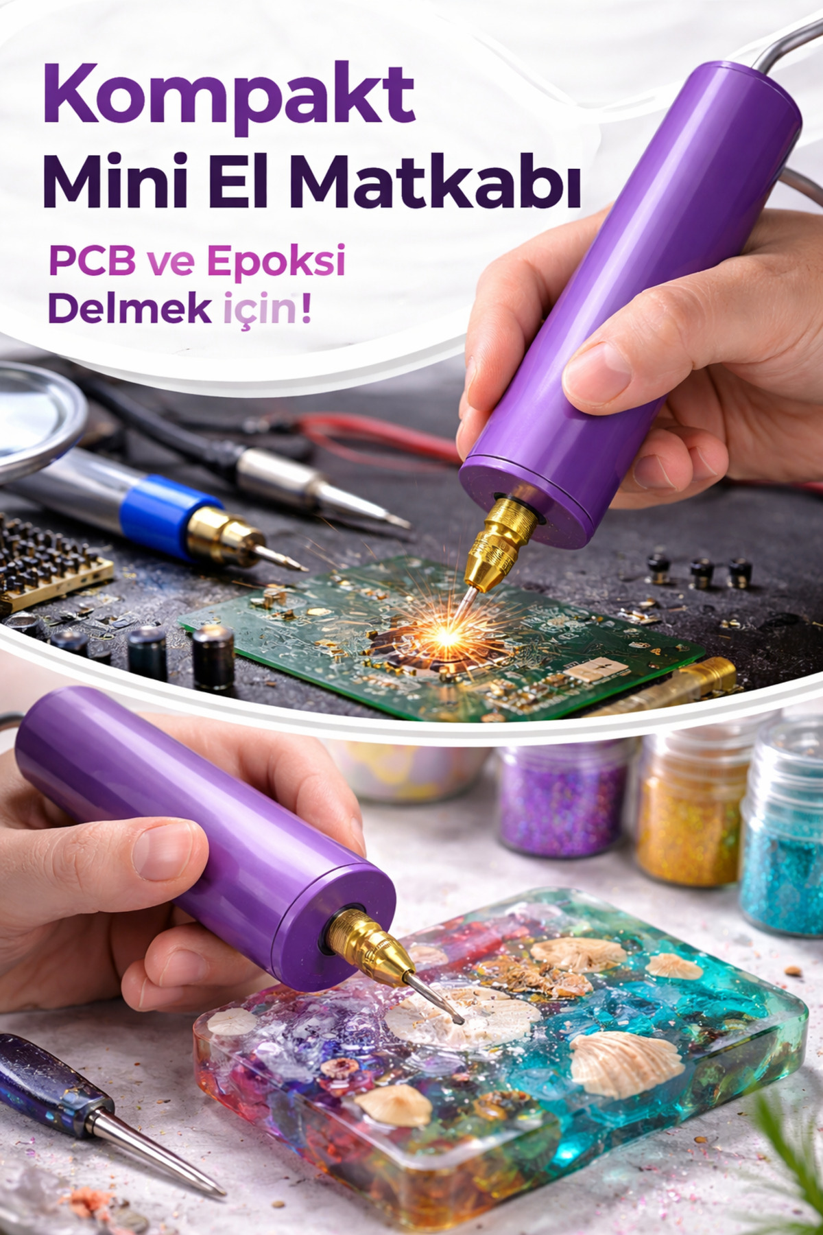 Generic USB Mini Drill Matkap Seti – 7 Parça Mandren Seti + 3 Adet