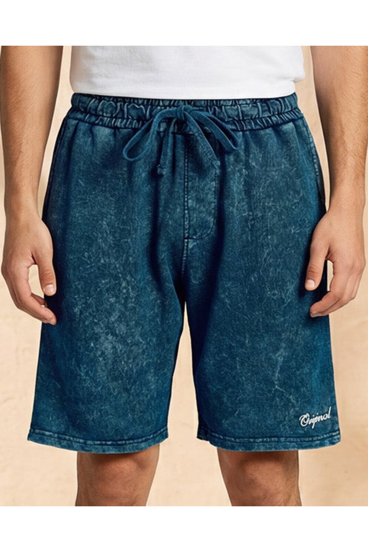 REDTAG Men Blue Acid Wash Lounge Shorts