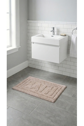 Halispecial Bathy Bej Banyo Paspası 80x50-Kaymaz Taban, Kolay Yıkanır,Modern