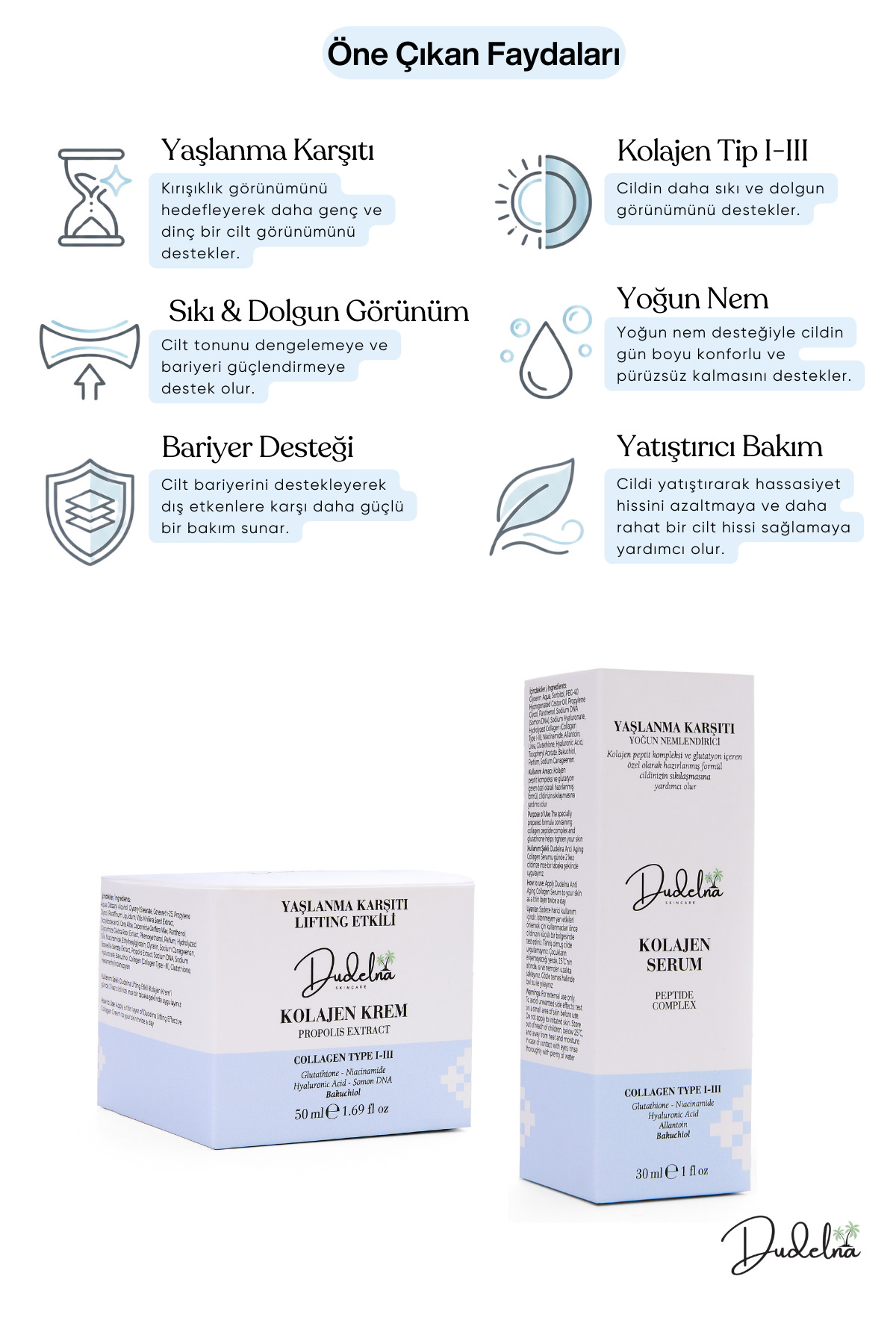 Kolajen Krem & Serum Seti | Yoğun Nem | Peptit Kompleks Anti-Aging Lifting Etkili Yüz & Cilt Bakımı — dudelnaset001 — تصویر 3 از 5