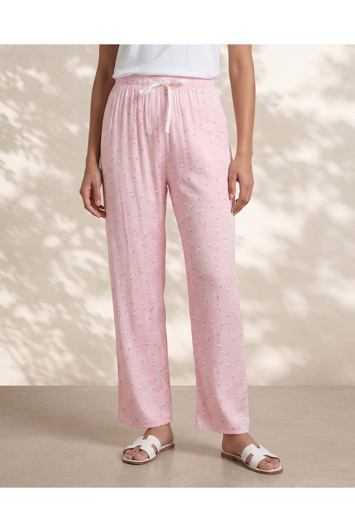 REDTAG Women Pink Printed Wide Leg Pajama Bottoms