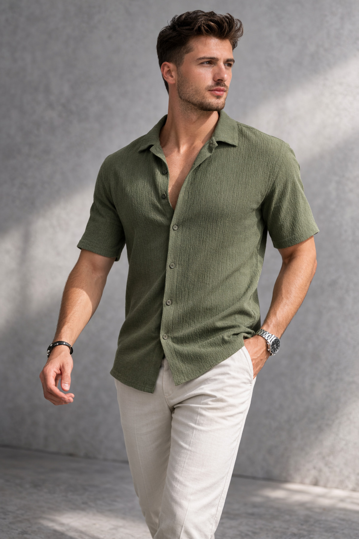 Polo State  Erkek Crinkle Kumaş Regular Fit Gömlek Yeşil