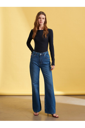 Dilvin 72293 Yüksek Bel Wide Leg Jean-Mavi