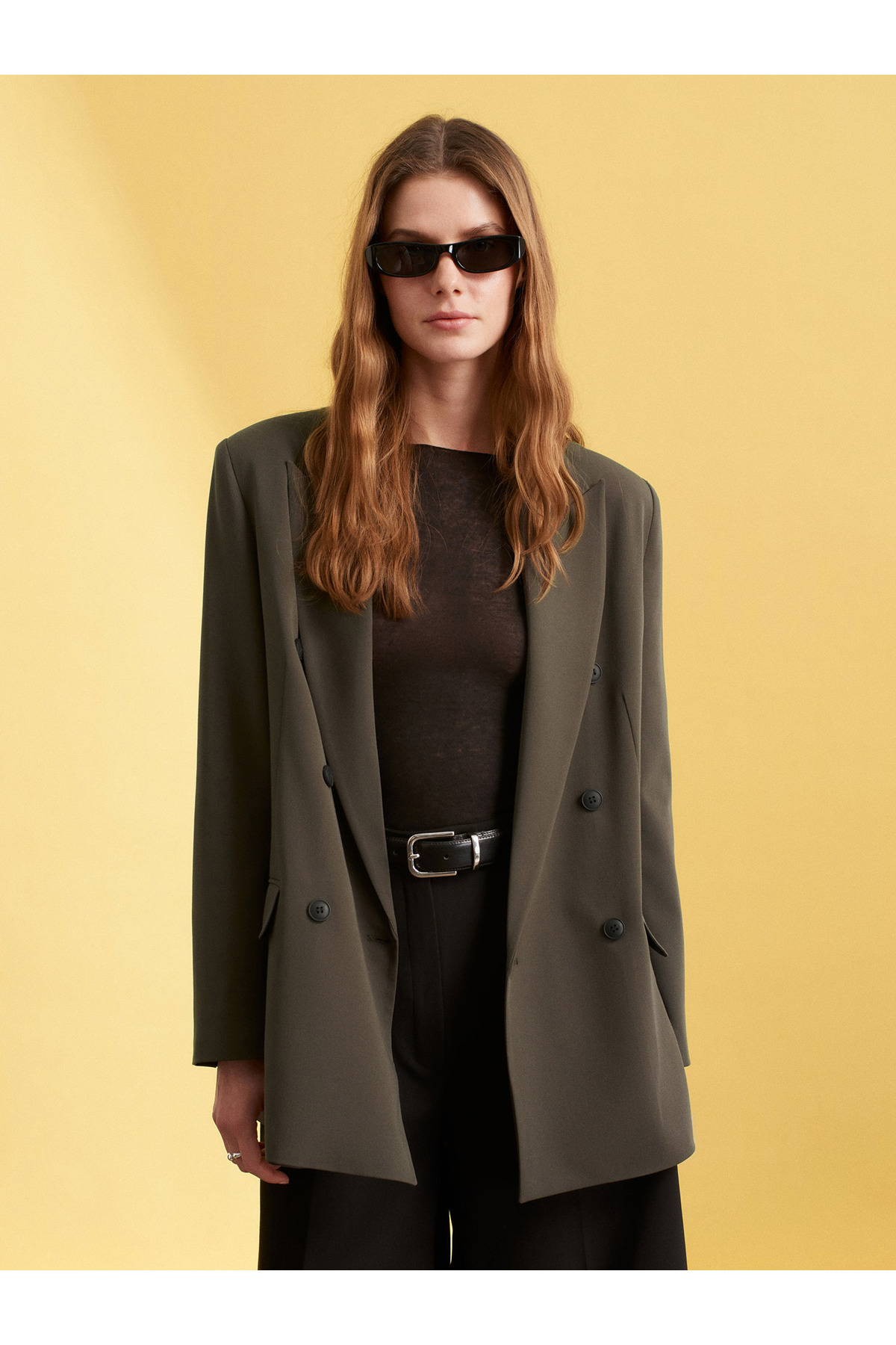 Dilvin 60784 Kruvaze Blazer Ceket-Haki görsel 4