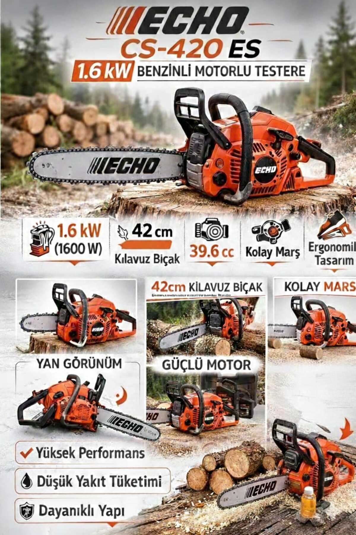丸石　ECHO Echo CS 420 ES 1.6 kW Benzinli Motorlu Zincirli Testere - Fiyatı