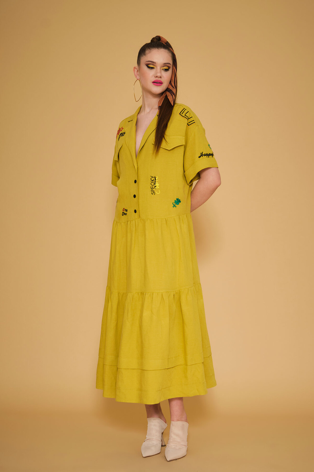 VERDA  Yazı İşlemeli Uzun Elbise - Görsel 3