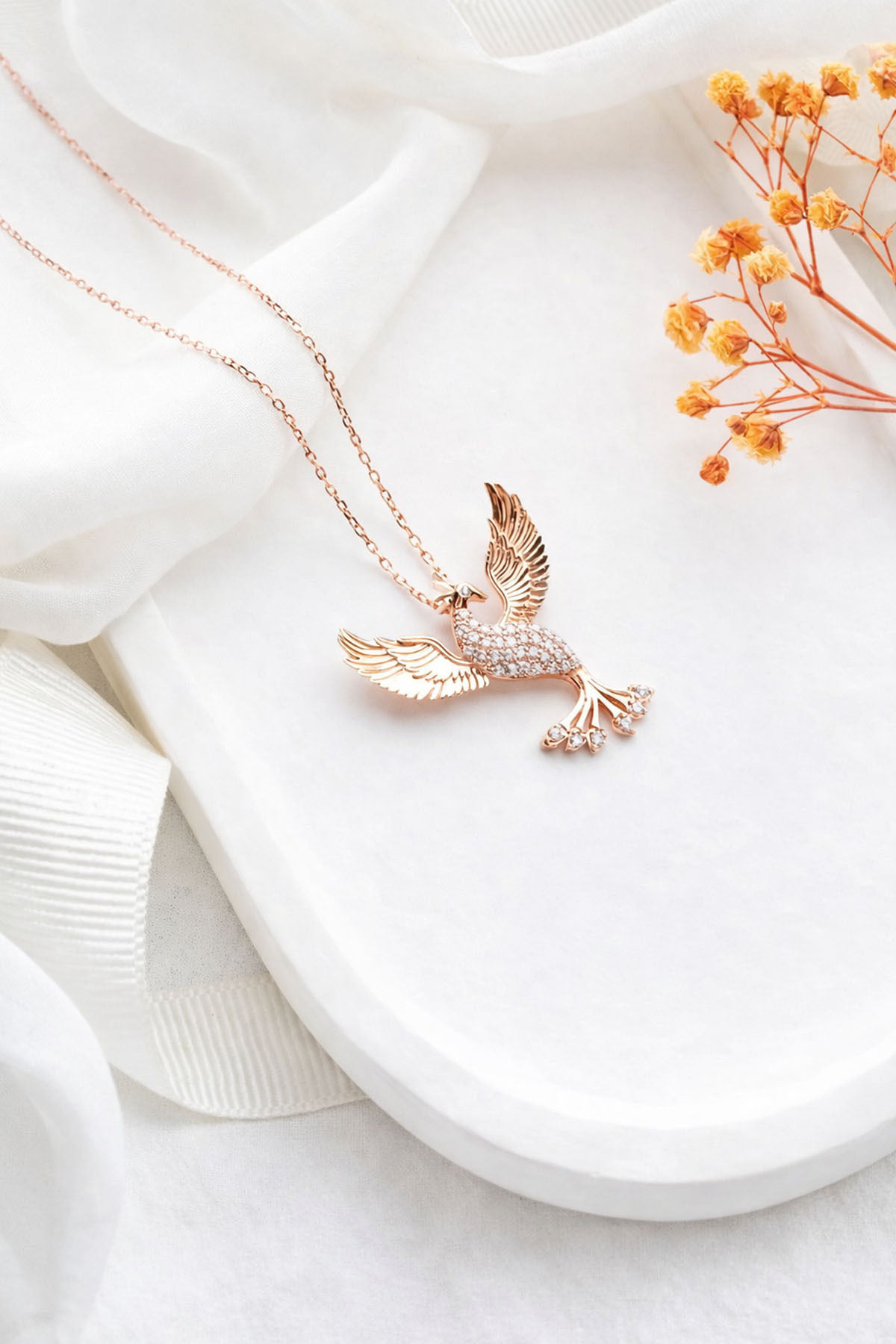 Silvanya Jewelry Işıklı Kutuda 925 Ayar Gümüş Zümrüdü Anka Kuşu Kadın Kolye görsel 4