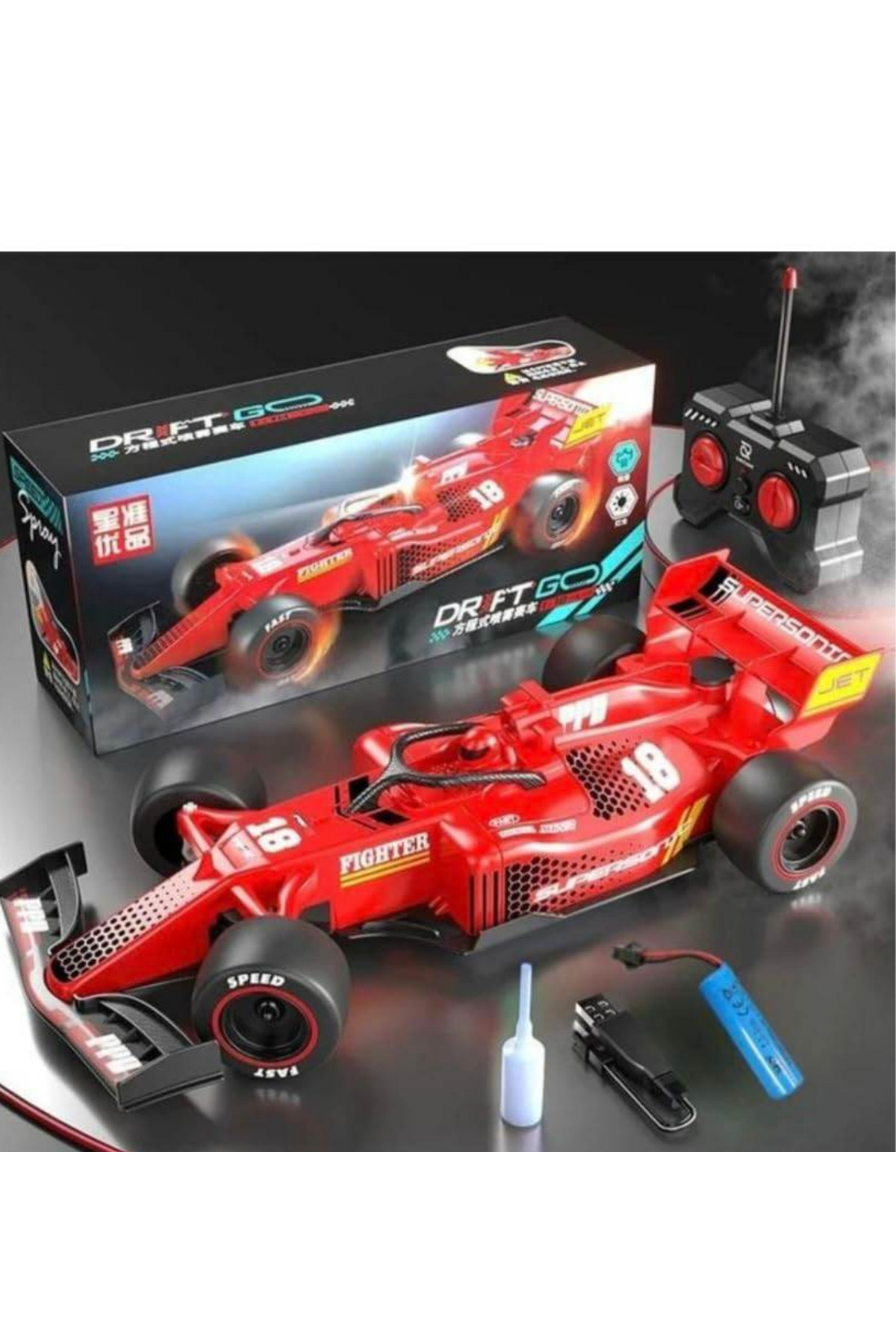 Işıklı Duman Çıkaran Egzozlu Uzaktan Kumandalı F1 Yarış Arabası - Şarjlı Formula Yarış Aracı