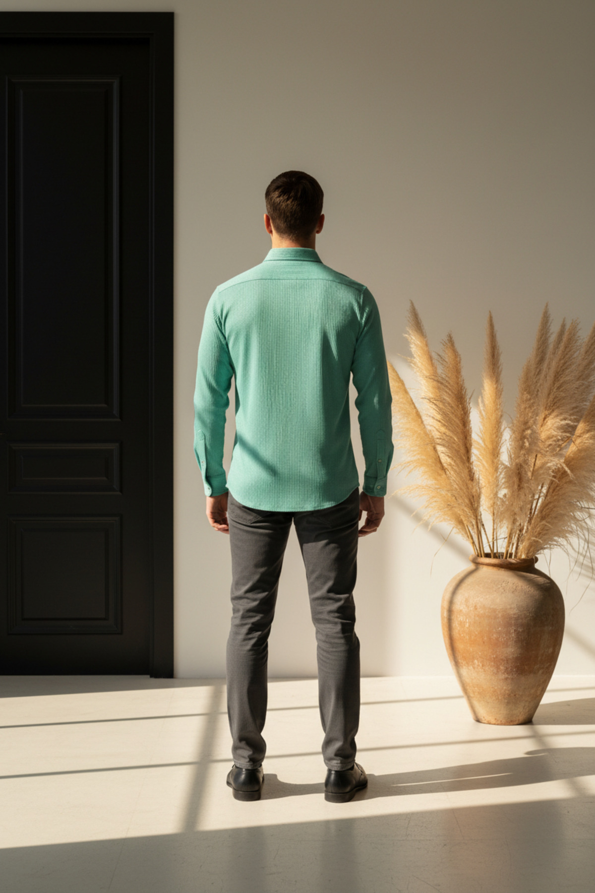 YŞRLİNE COLLECTİON  YŞR Erkek Siyah Uzun Kollu Gömlek – Slim Fit, Günlük & Klasik Şık - Görsel 4