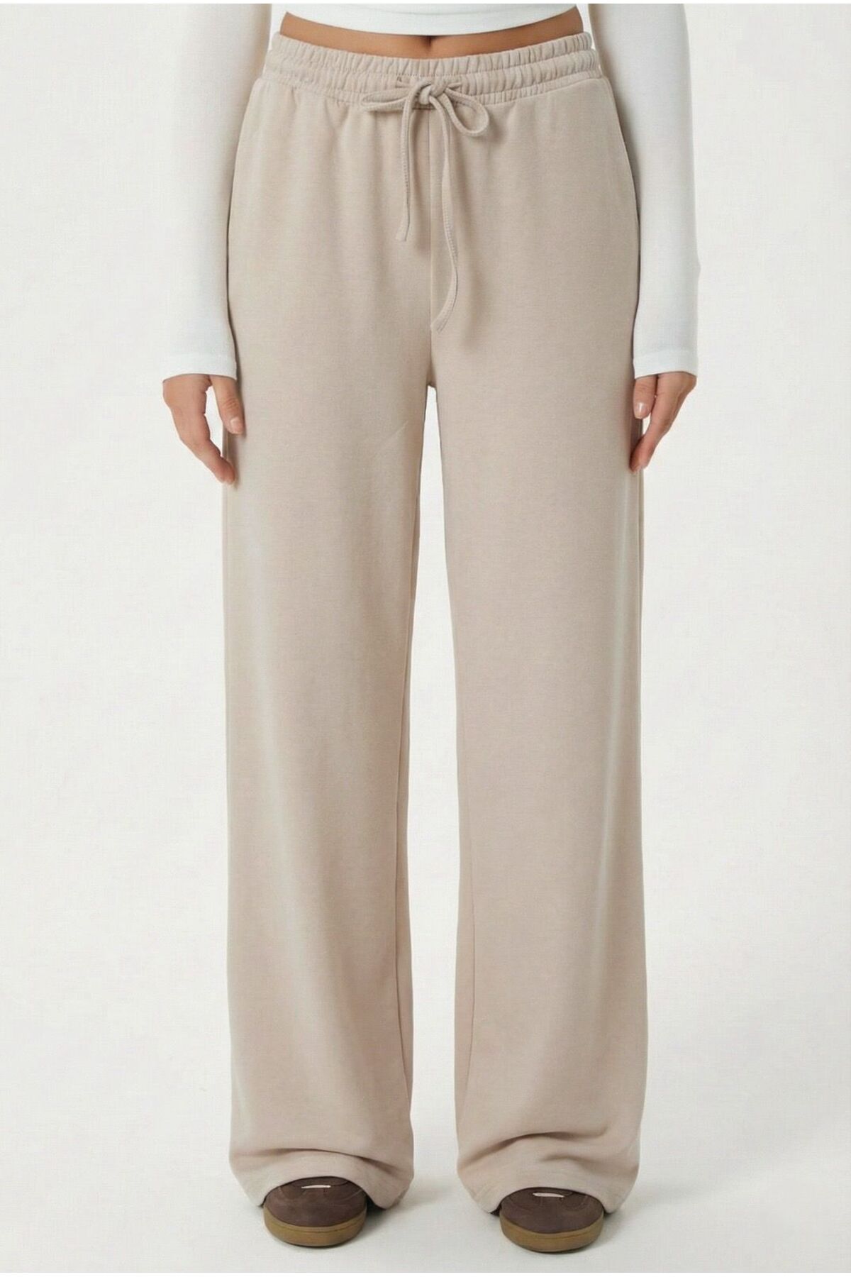 Women's Modal Select Wide Leg Beige Joggers