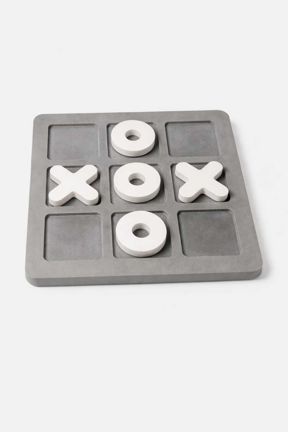 Dekoratif Beton Tic Tac Toe Oyunu | El Yapımı XOX Seti | Şık Masa Üstü Oyun & Hediye