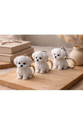 Lumiyo Sevimli Beyaz Köpek Anahtarlık – Poodle Figürlü Anahtarlık