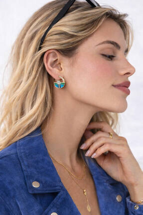 With Accessory Renkli Mine Gold Küpe