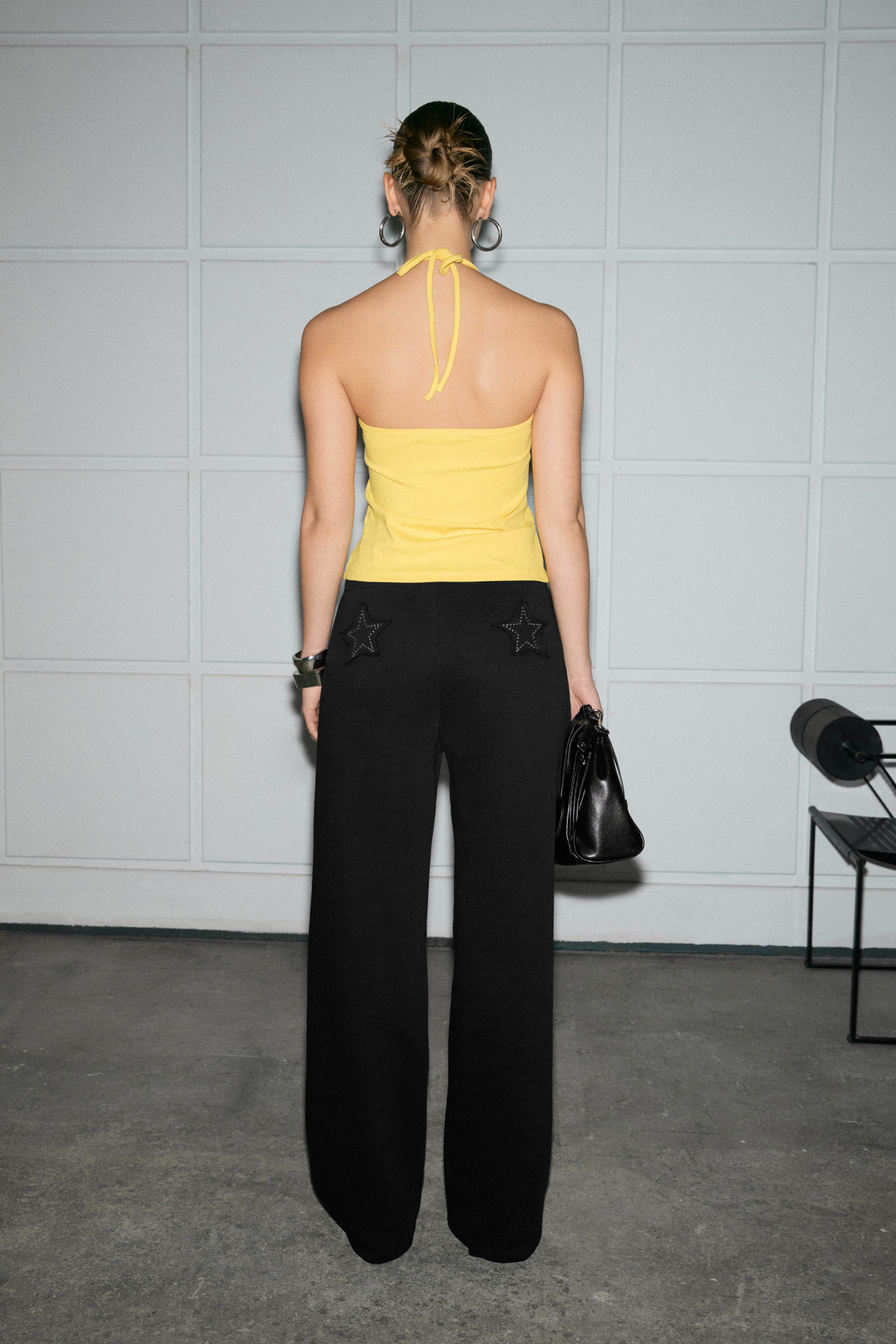 GRIMELANGE  LOVENTA Kadın Geniş Paçalı Regular Fit Taş Detaylı Siyah Eşofman Altı - Görsel 7