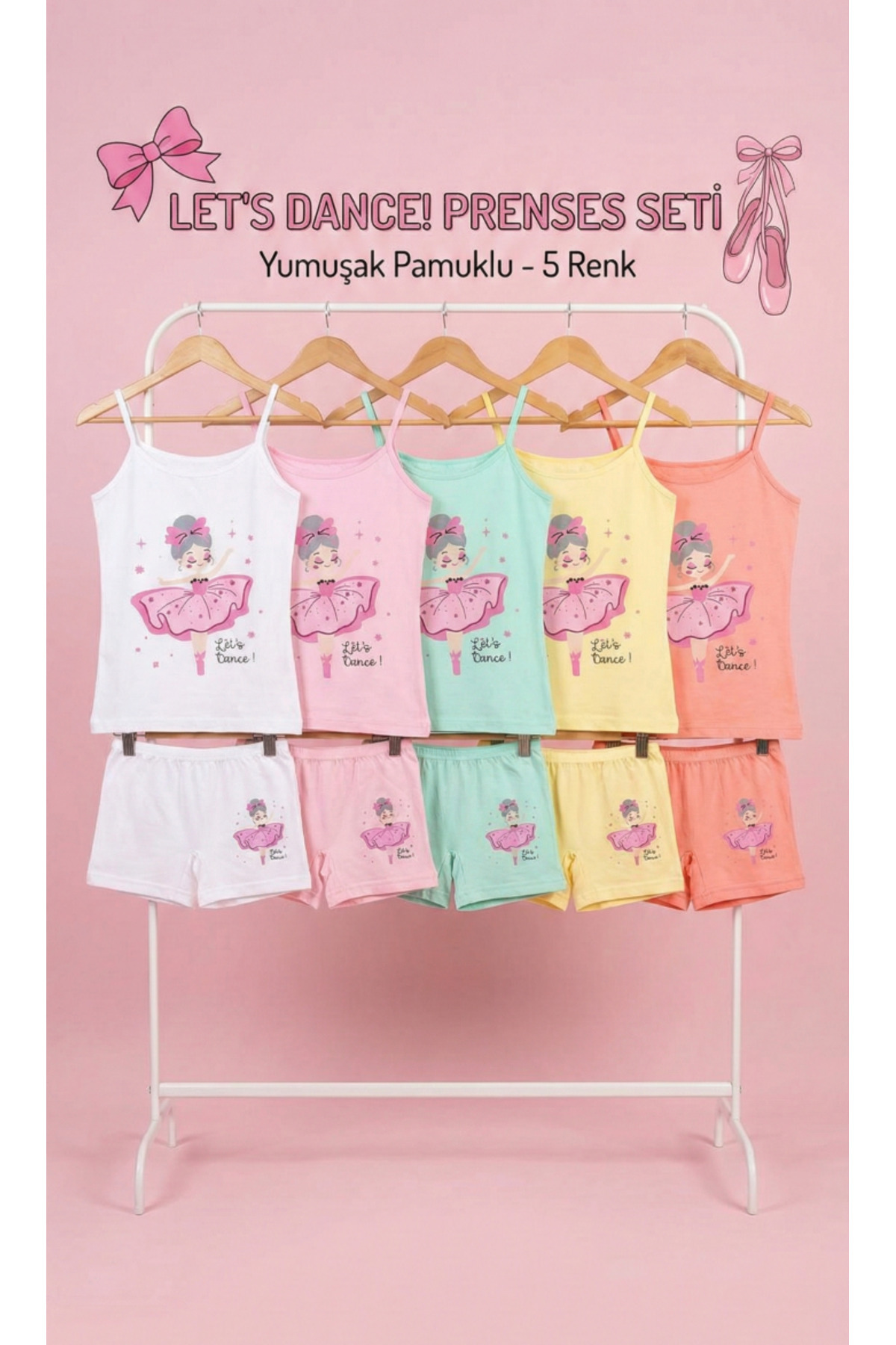 GIRLS PRINTED UNDERSHIRT BOXER SET ECONOMIC 5-pack 100% COTTON