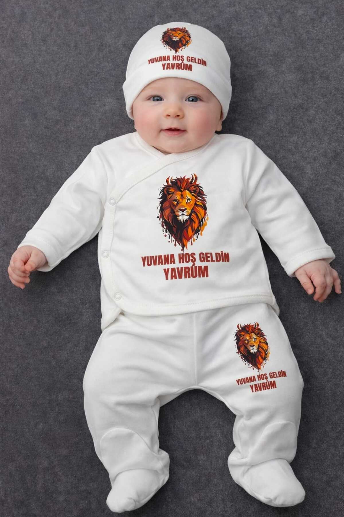 Lion Design 5-Piece Painted % Hundred Cotton Newborn Set
