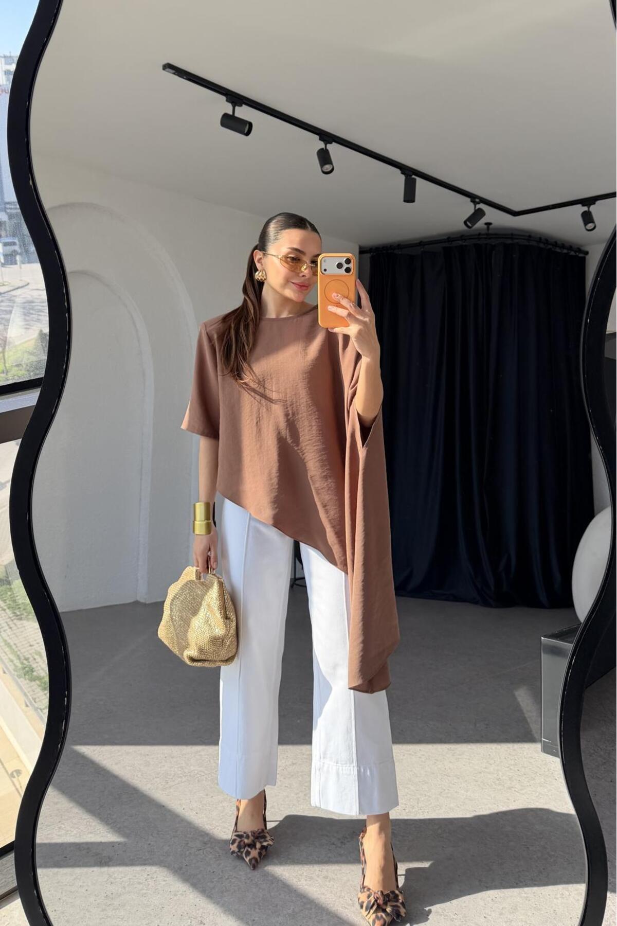 ALVOR  Yüksek Bel Önü Çıma Detaylı Geniş Paça Bilek Boy Jean Pantolon - Görsel 5