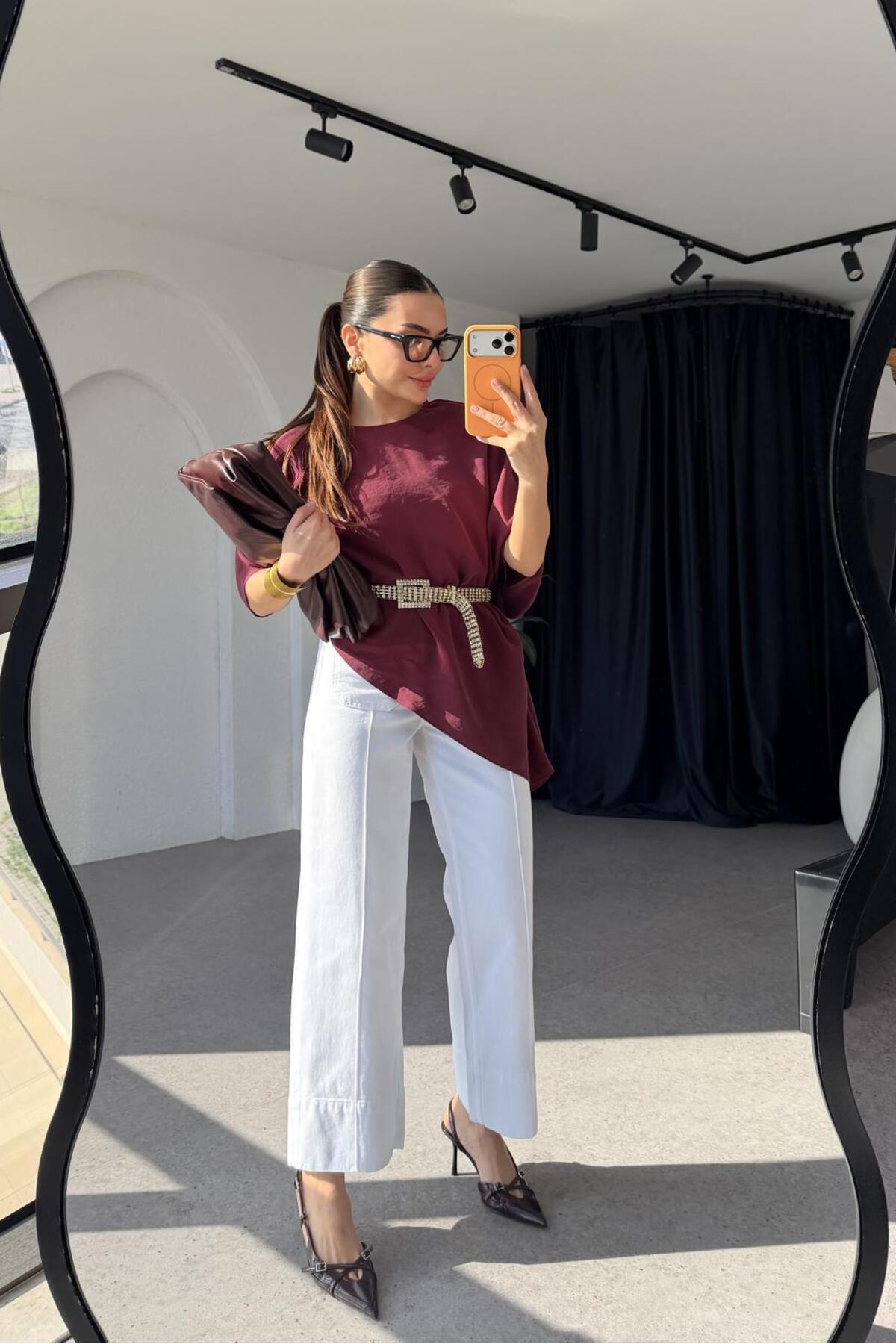 ALVOR  Yüksek Bel Önü Çıma Detaylı Geniş Paça Bilek Boy Jean Pantolon - Görsel 3