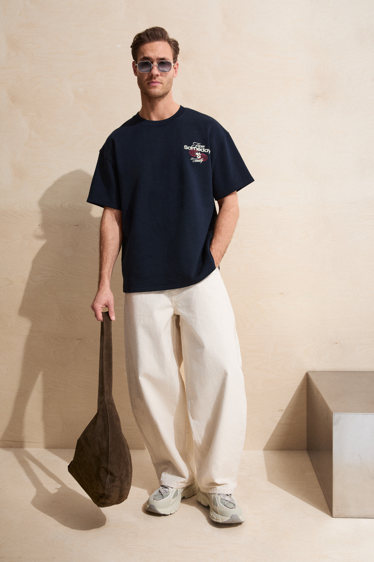 GRIMELANGE  DUKI Erkek Bisiklet Yaka Organik Pamuklu Baskılı Oversıze Lacivert T-Shirt - Görsel 3