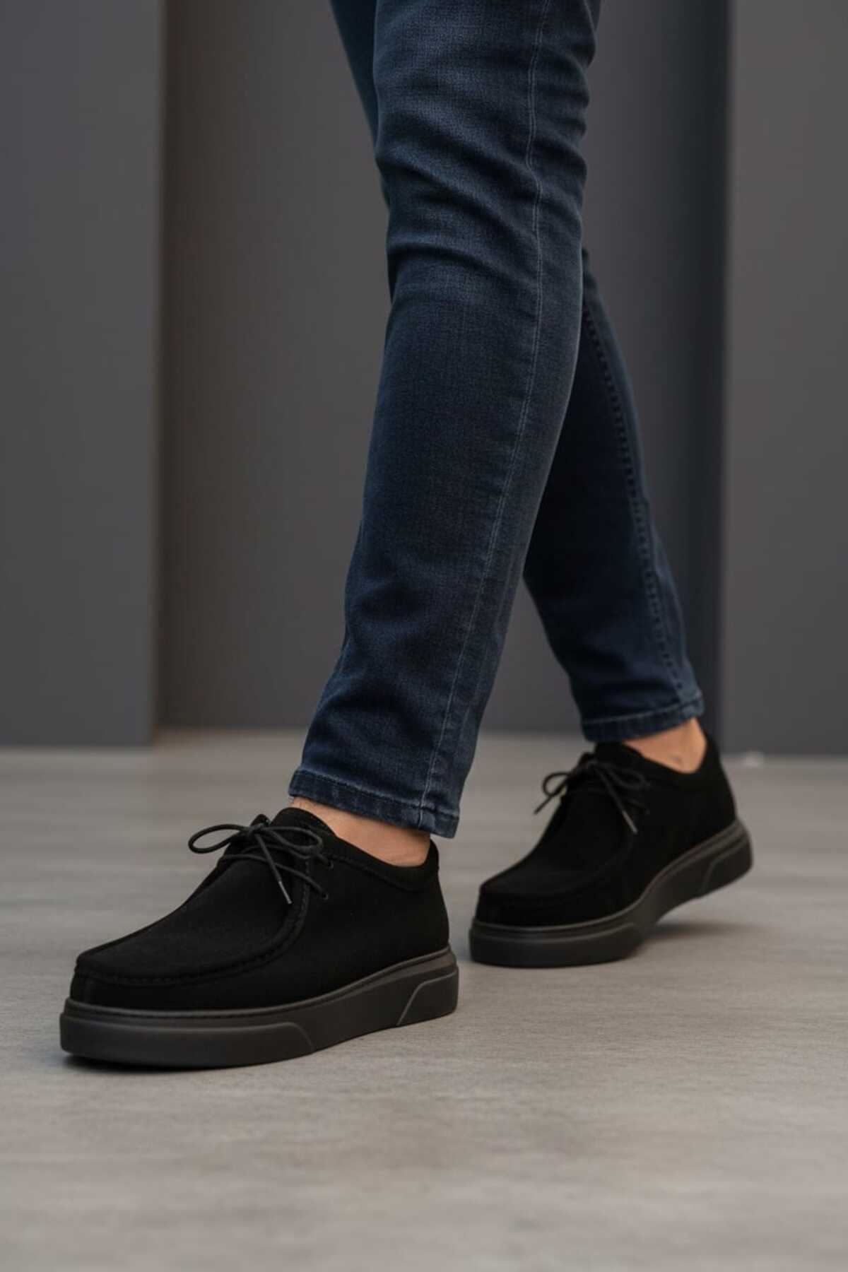 FAYMAZ  Erkek Siyah Süet Bağcıklı Klasik Günlük Ayakkabı Wallabee Sisli Model Hafif Taban - Görsel 4